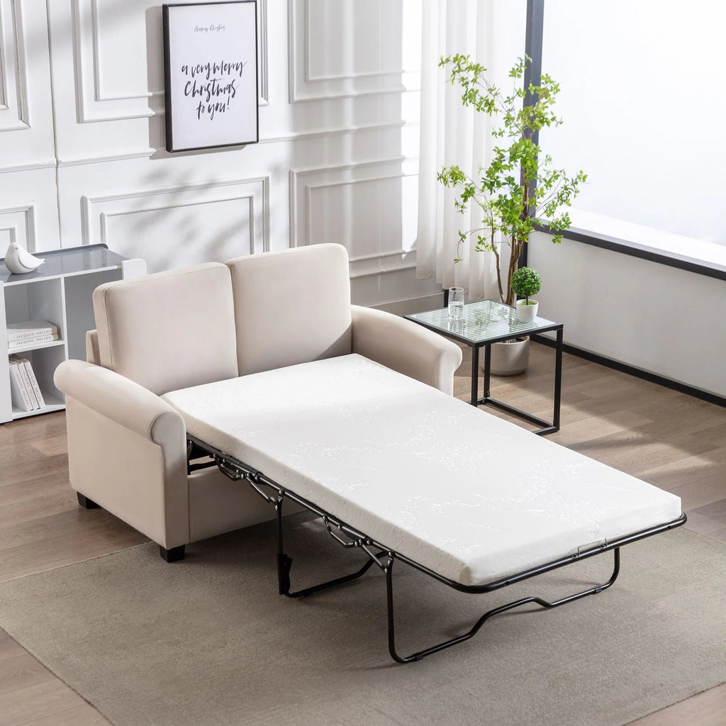 Beige Convertible Sleeper Sofa with Memory Mattress L902413