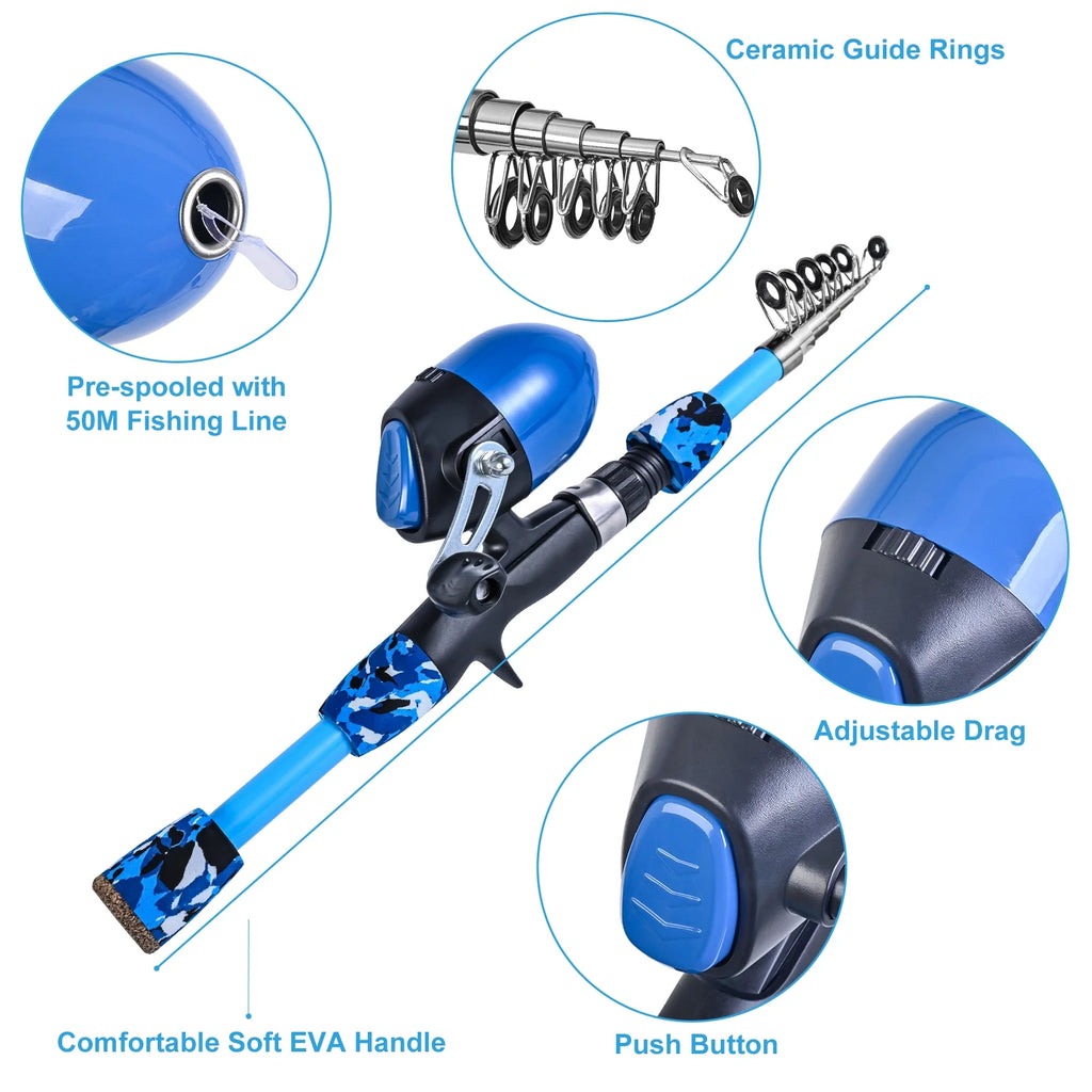 Kids Fishing Rod and Reel Combo with Collapsible Fishing Stool, Landing Net, and Tackle Box E517911