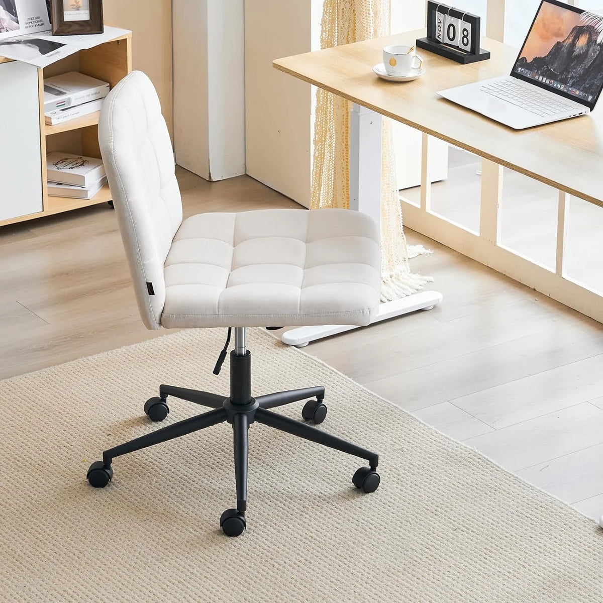 Beige Wide Armless Desk Chair with Wheels G2170
