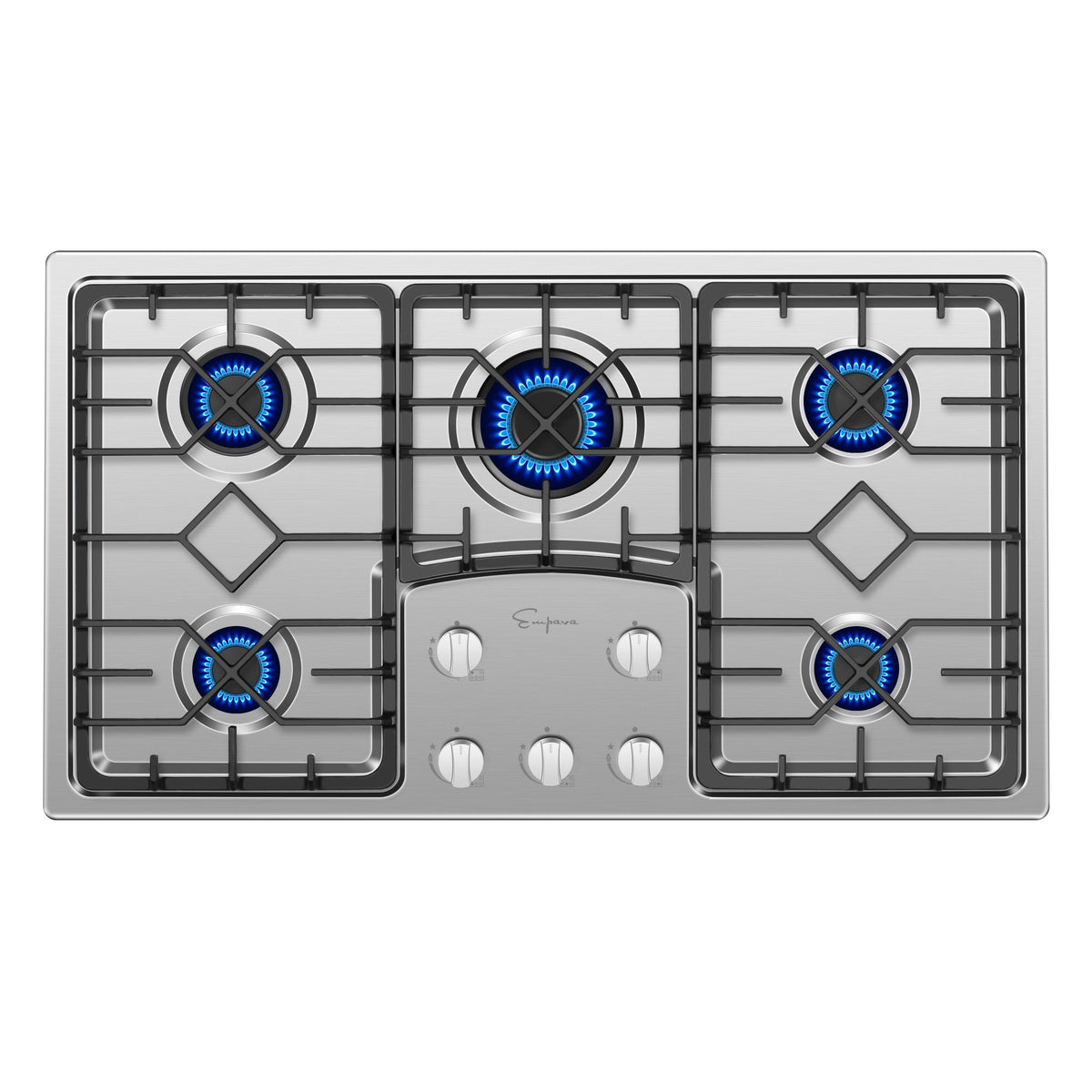 36 Gas Cooktop with 5 Sealed Burners and Cast Iron Grates in Stainless Steel P900