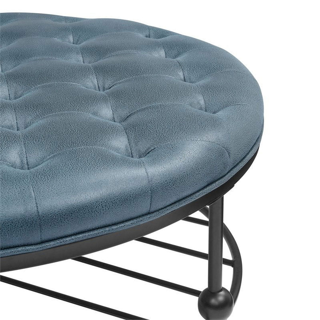 Blue Faux Leather Tufted Cocktail Ottoman N979070