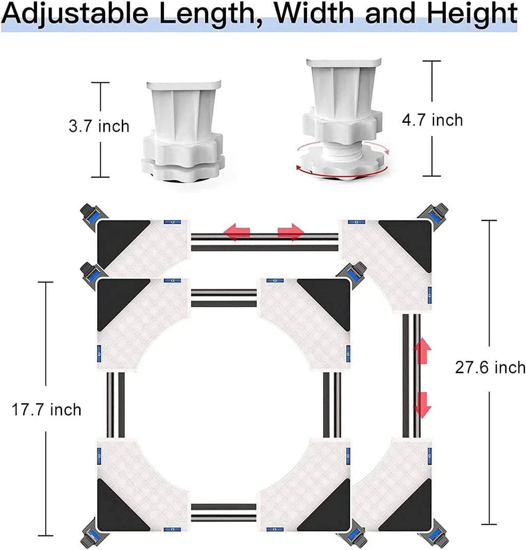 Adjustable Washing Machine Base with 4 Roller Wheels & 4 Feet Y576