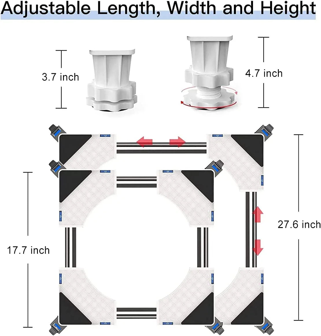 Adjustable Washing Machine Base with 4 Roller Wheels & 4 Feet Y576