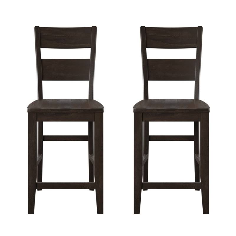 Solid Wood Bar Stool in Brown Set of Two C180