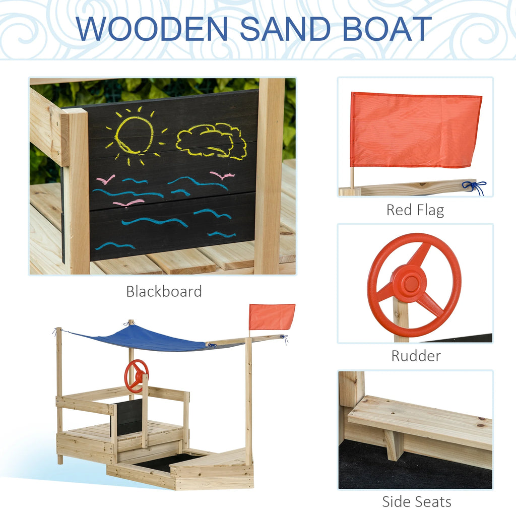 Natural Wood Kids Sandbox with Canopy Shade A379