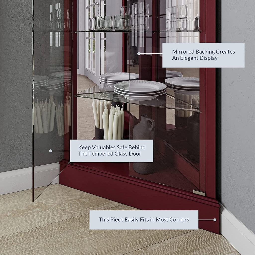 Lighted Corner Curio Cabinet with Tempered Glass Door, 6 Shelves T809230
