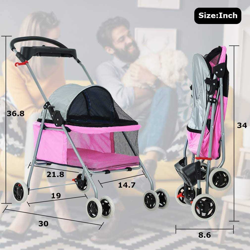 4 Wheels Folding Waterproof Portable Pet Stroller N998528