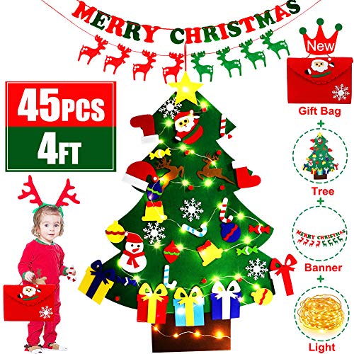 4ft DIY Felt Christmas Tree with Light 45pcs Detachable Ornaments Storage Bag C94402