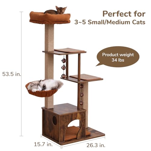 Brown Wood Cat Tree with Scratching Post W960432