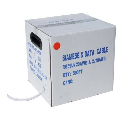 RG59 Siamese Cable with 18/2 Power and 24/2 Data 500-Feet White B674