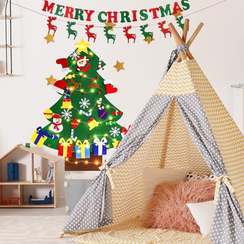 4ft DIY Felt Christmas Tree with Light 45pcs Detachable Ornaments Storage Bag C94402
