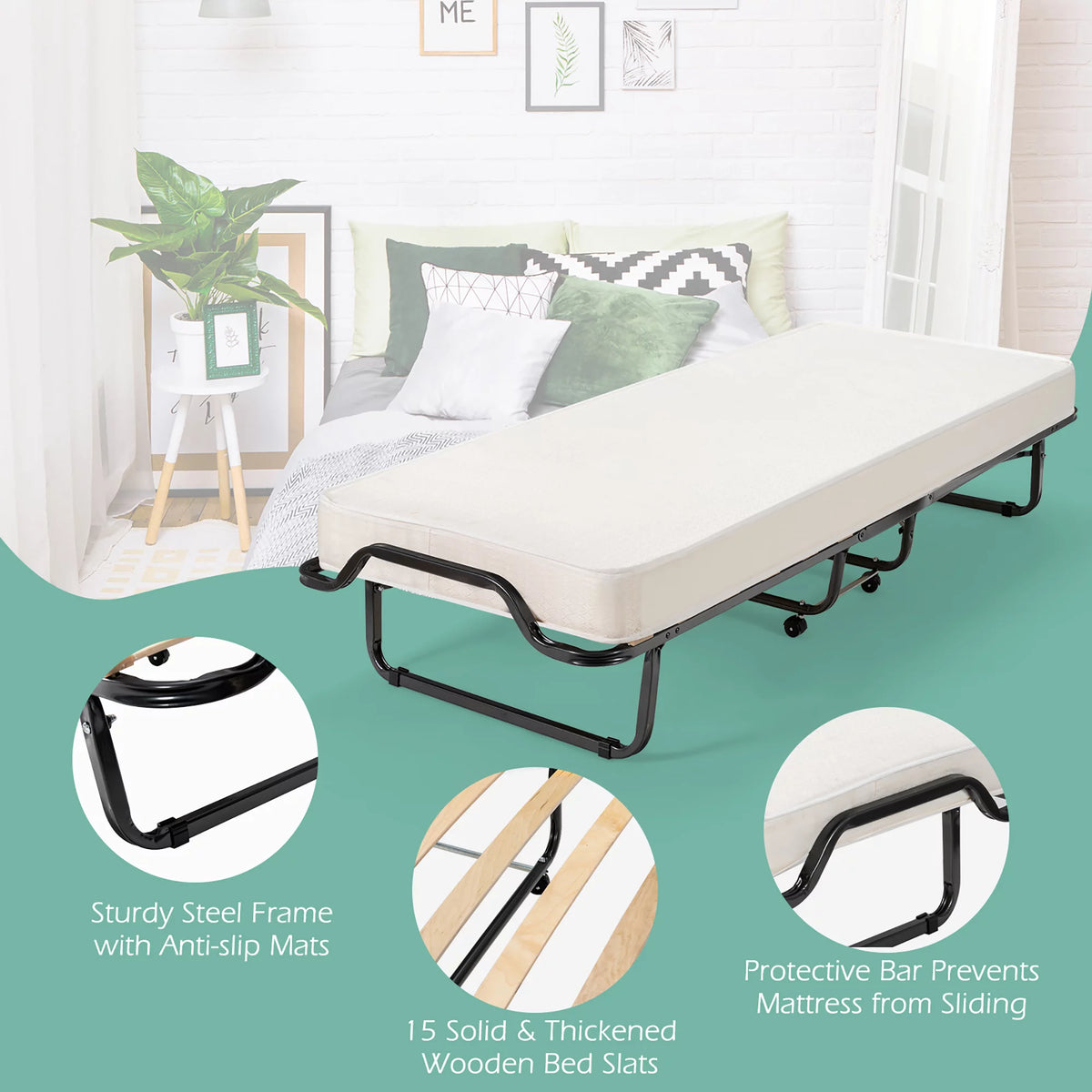 Portable Folding Bed with Memory Foam Mattress Q4037