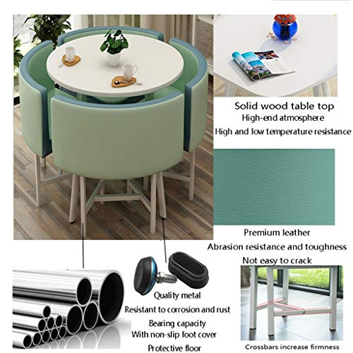 Army Green Round Table and Chair Set with 4 Leather Chairs Z912195
