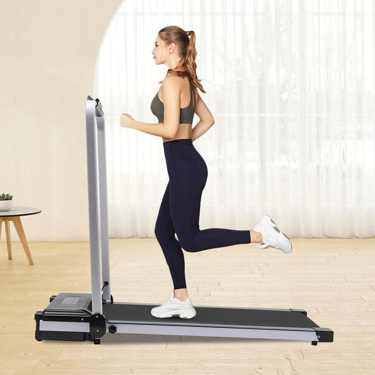 2 In 1 Electric Treadmill Walking Pad with Remote Black F26698