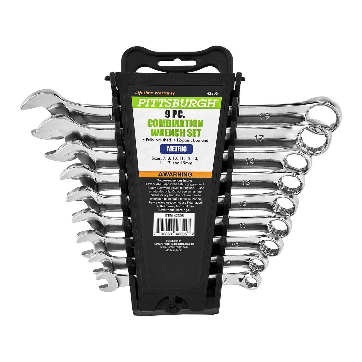Fully Polished Metric Combination Wrench Set, 9 Piece Q69673