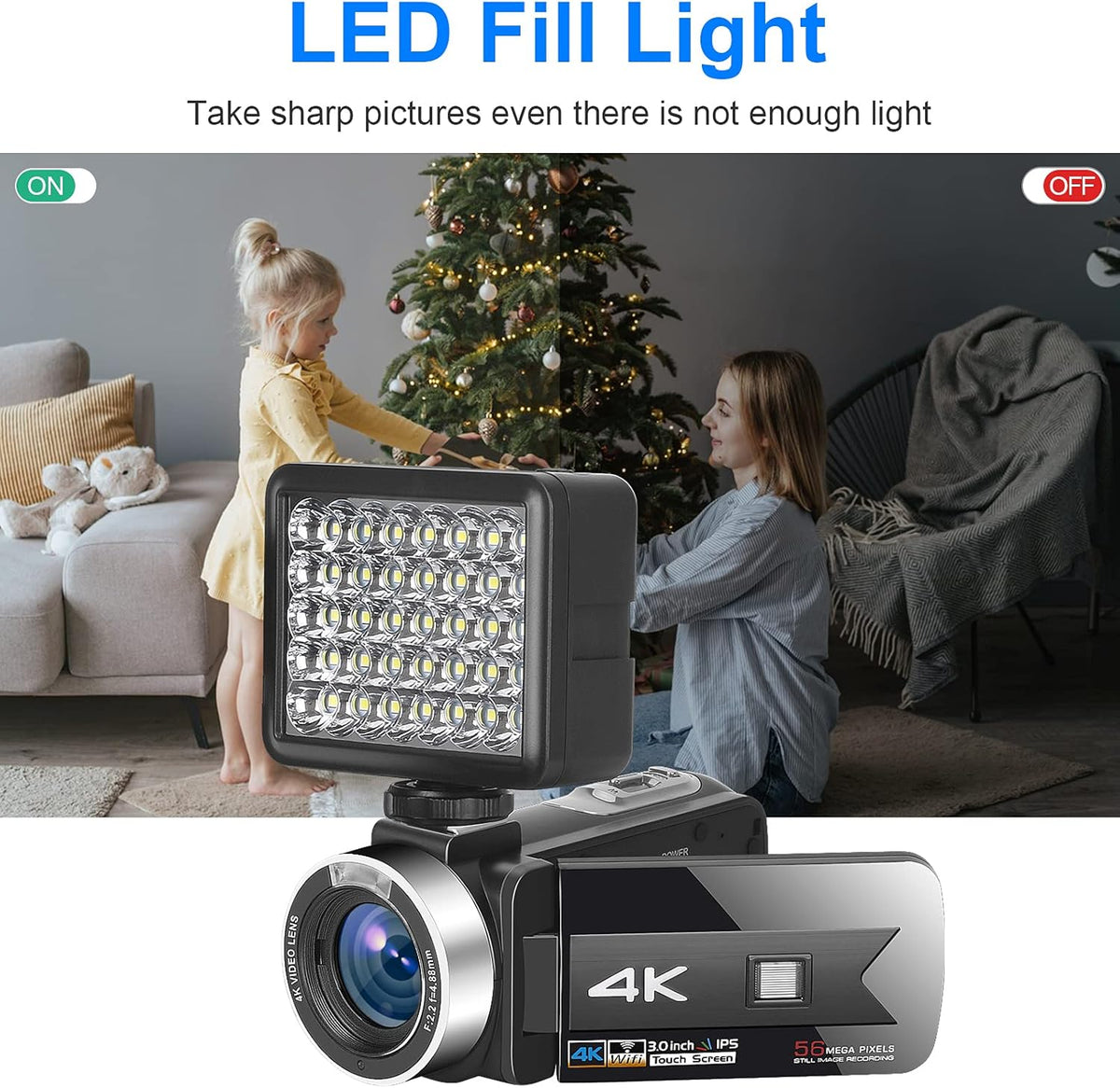 4K 56MP Vlogging Camera with External Microphone and IR Night Vision Q76349