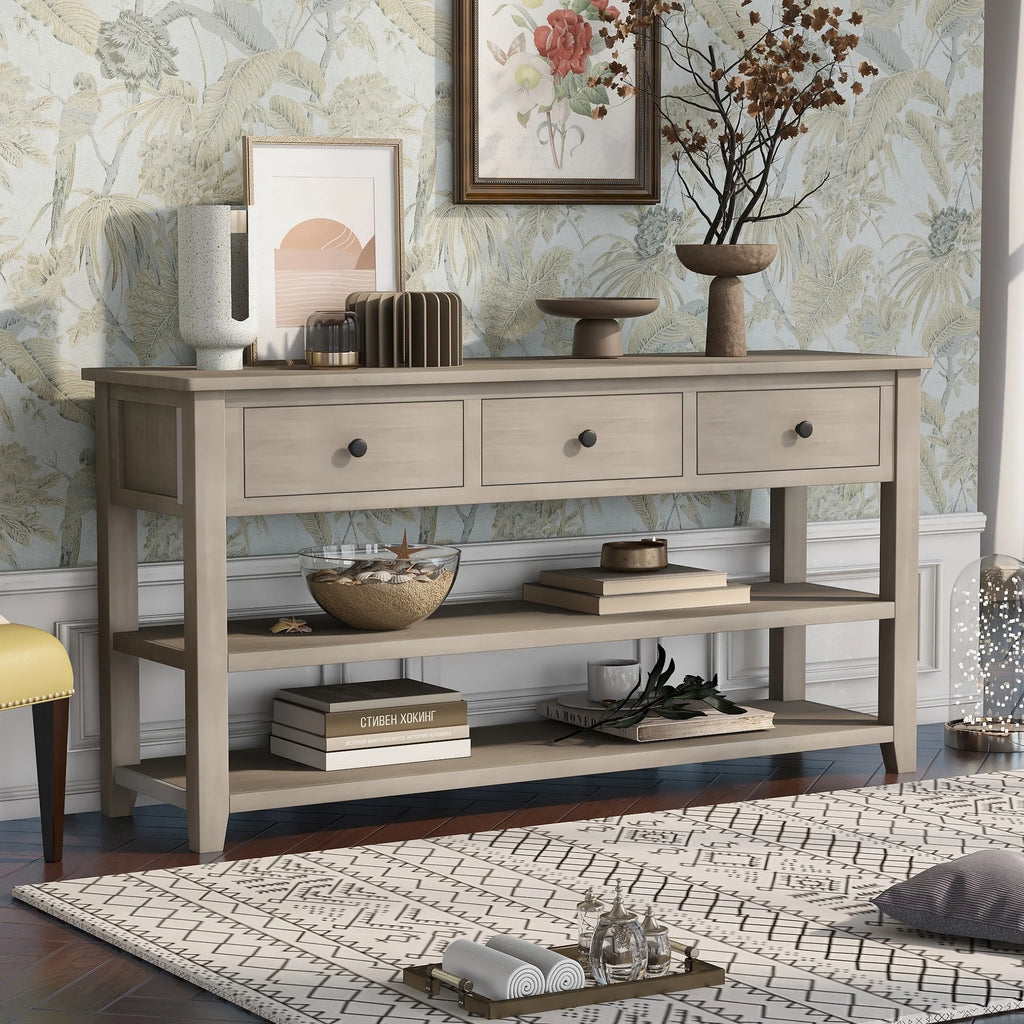 Solid Wood Console Table with Drawers and Shelves U366