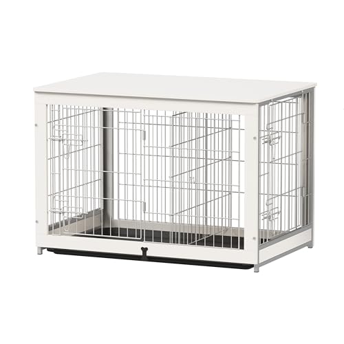 White Wooden Dog Crate End Table with Divider Panel J517