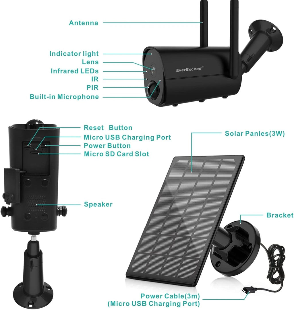 1080P Solar WiFi Wireless Security Camera with Night Vision J253