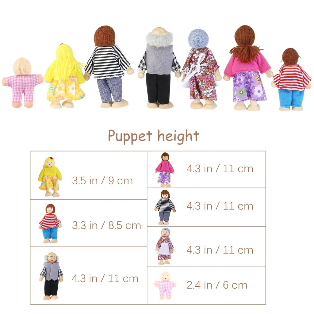 7 Pieces Wooden Dollhouse Family Set Mini People Figures X6485
