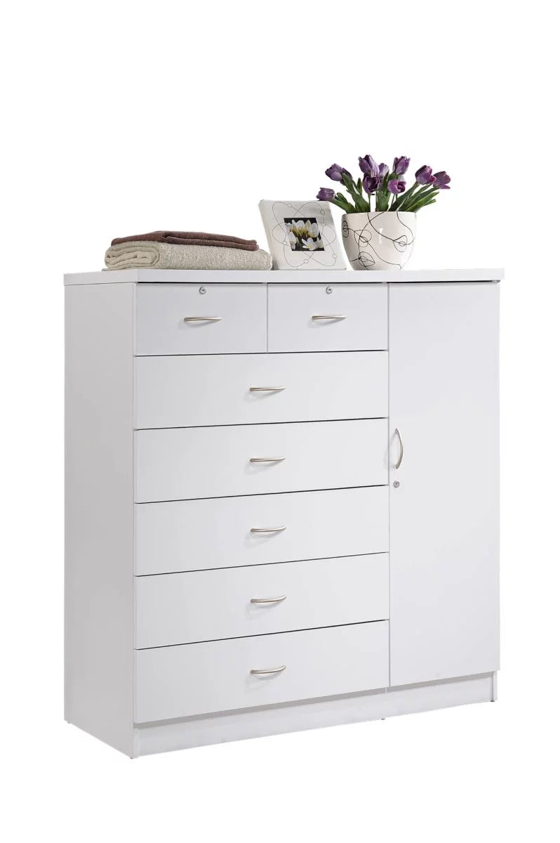 7 Drawer Dresser with Side Cabinet and 3 Shelves, Chocolate C9131