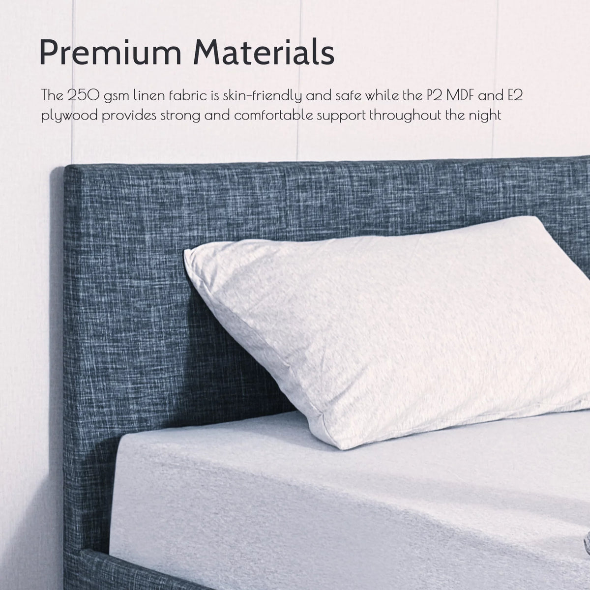 Queen Bed Frame with Headboard, Wood Slats, Gray M10166