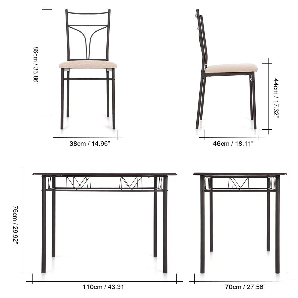 Black Metal Dining Table Chairs Set N655