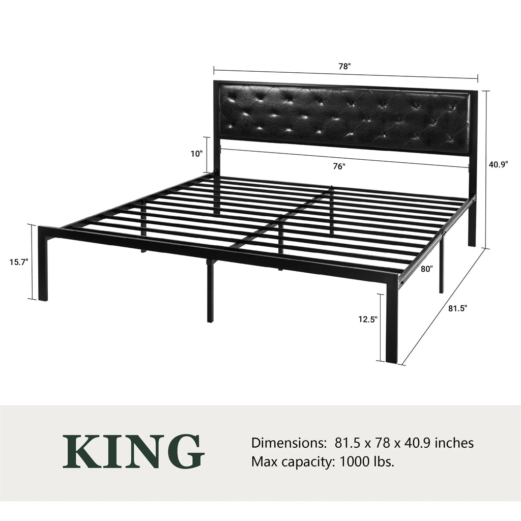 Twin Size Metal Bed Frame with Upholstered Headboard F589