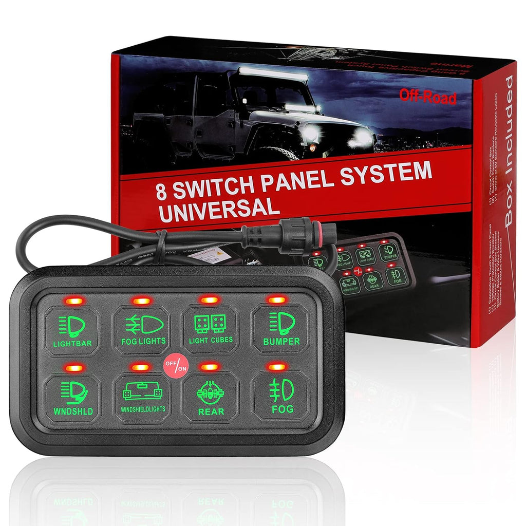8 Gang Switch Panel with Green Backlit ON-Off Button I52291