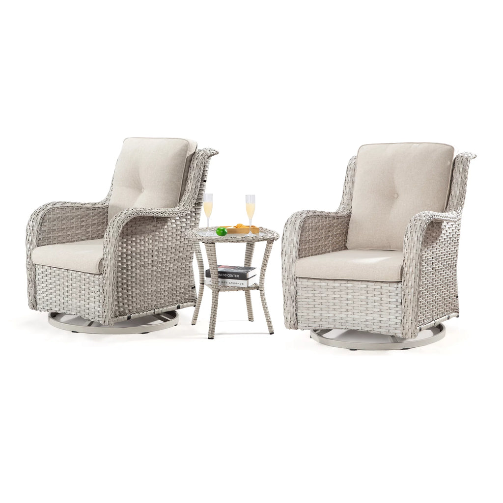 Outdoor Swivel Rocker Wicker Patio Chairs Set of 2 with Table, Blue J633778
