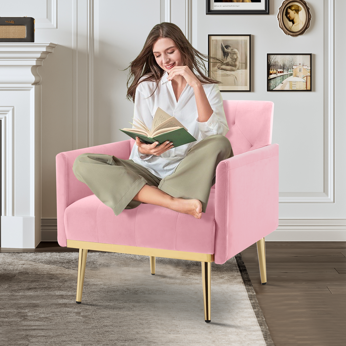 Black Velvet Accent Chair with Metal Legs C5012