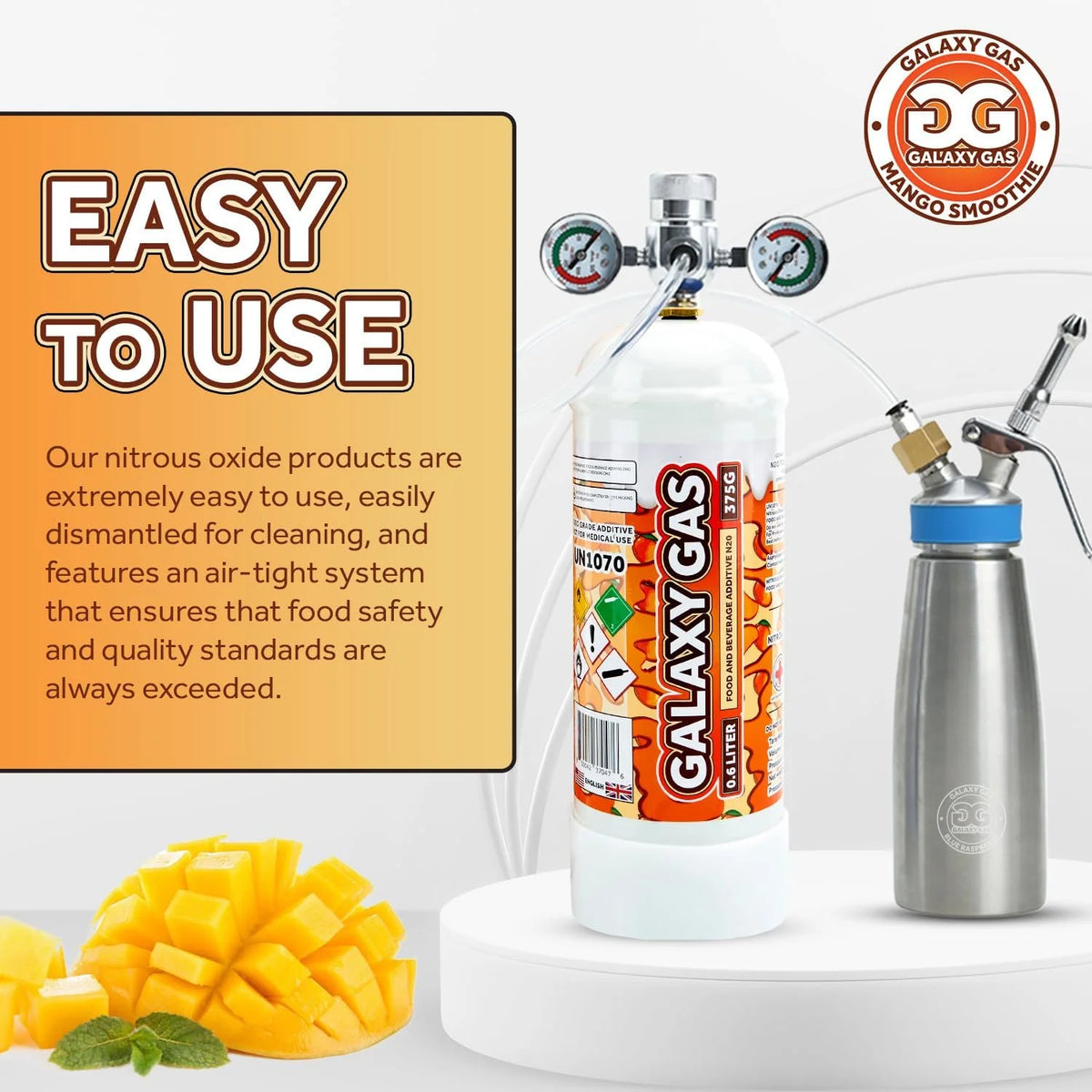 Mango Smoothie Flavor Whipped Cream Dispenser Cartridge Tank, 0.6L 375 Gram X3427