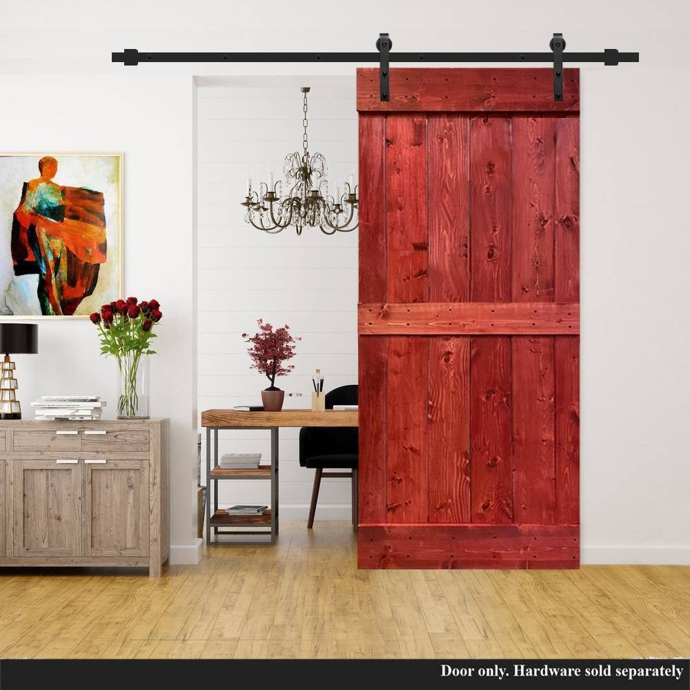 Solid Cherry Red Stained Pine Wood Interior Sliding Barn Door Slab P350