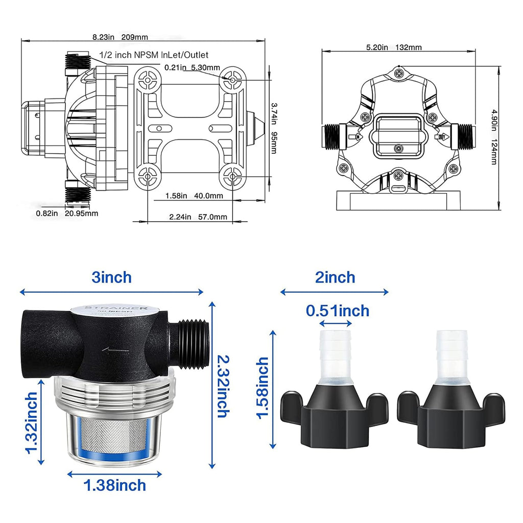 12V Diaphragm Water Pump with Pressure Switch 3.5 GPM 45 PSI Z16806