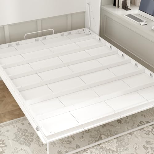 White Queen Size Murphy Wall Bed Cabinet Foldable Platform Bedframe V151774
