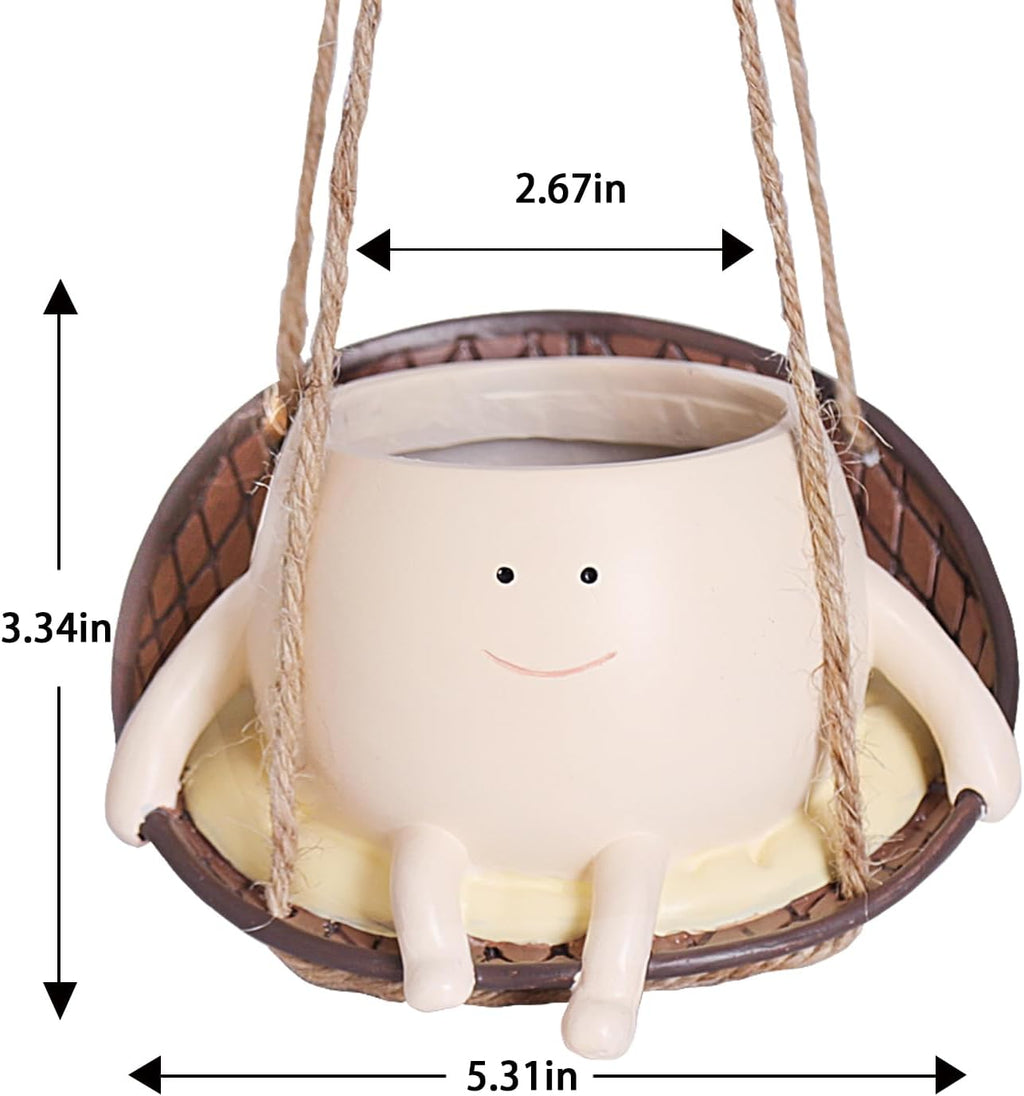 Hanging Swing Chair Planter Pot Smile Face Plant Pot for Indoor Outdoor Plants Cute Head Flower Pots K769370