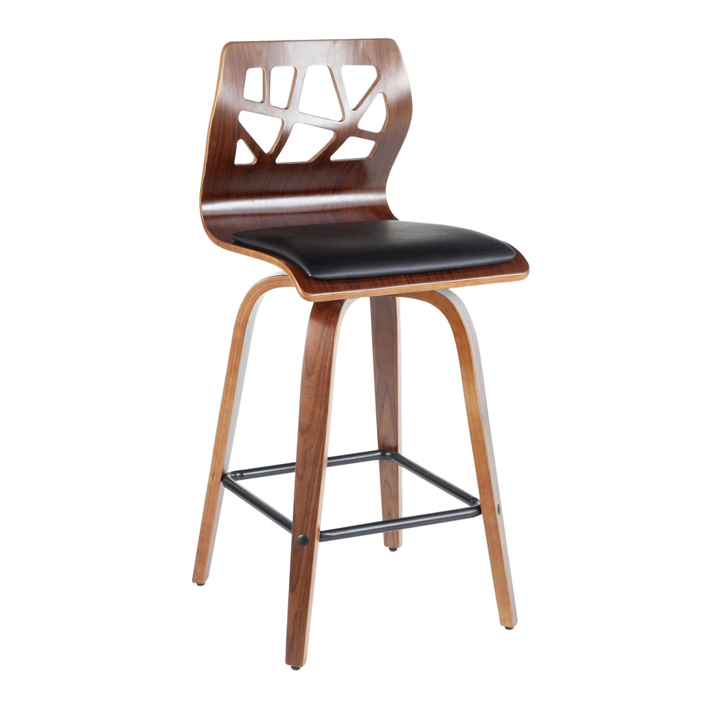 Walnut Wood Black Faux Leather Counter Stool Set of 2 R639195