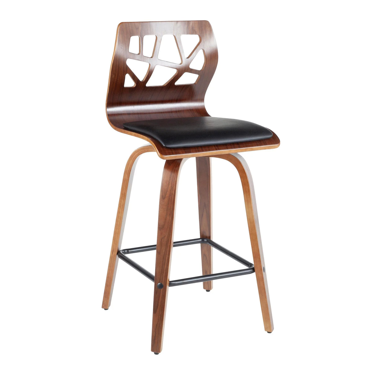 Walnut Wood Black Faux Leather Counter Stool Set of 2 R639195