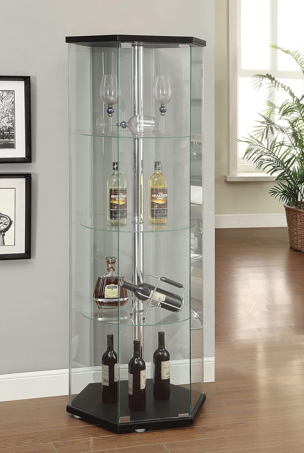 Hexagon Shaped Curio Cabinet Black and Clear L137093