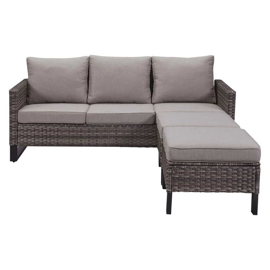Gray 3 Piece Outdoor Patio Sectional Sofa Set with Cushioned Ottomans H847839