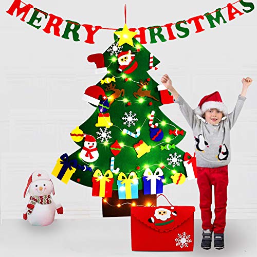 4ft DIY Felt Christmas Tree with Light 45pcs Detachable Ornaments Storage Bag C94402