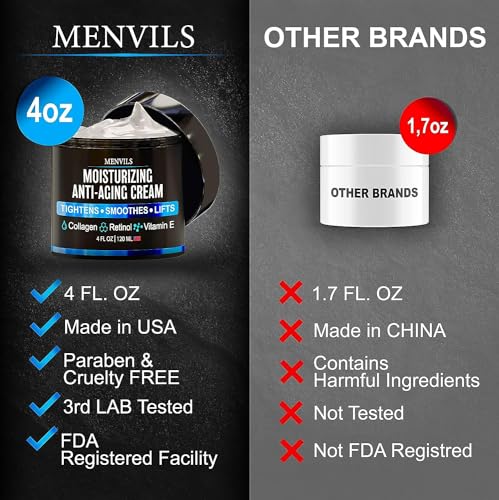 Mens Face Moisturizer Cream with Collagen, Retinol, Vitamins E, Jojoba Oil, 4 oz M9740