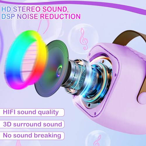 Mini Karaoke Machine with 2 Wireless Microphone & LED Lights T491