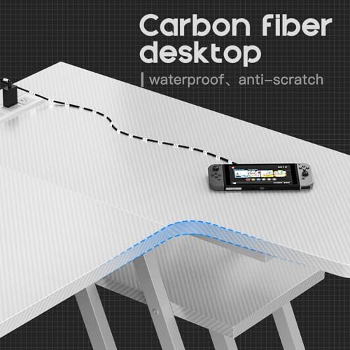 Black 55 Inch L Shaped Gaming Desk with LED Lights B42601