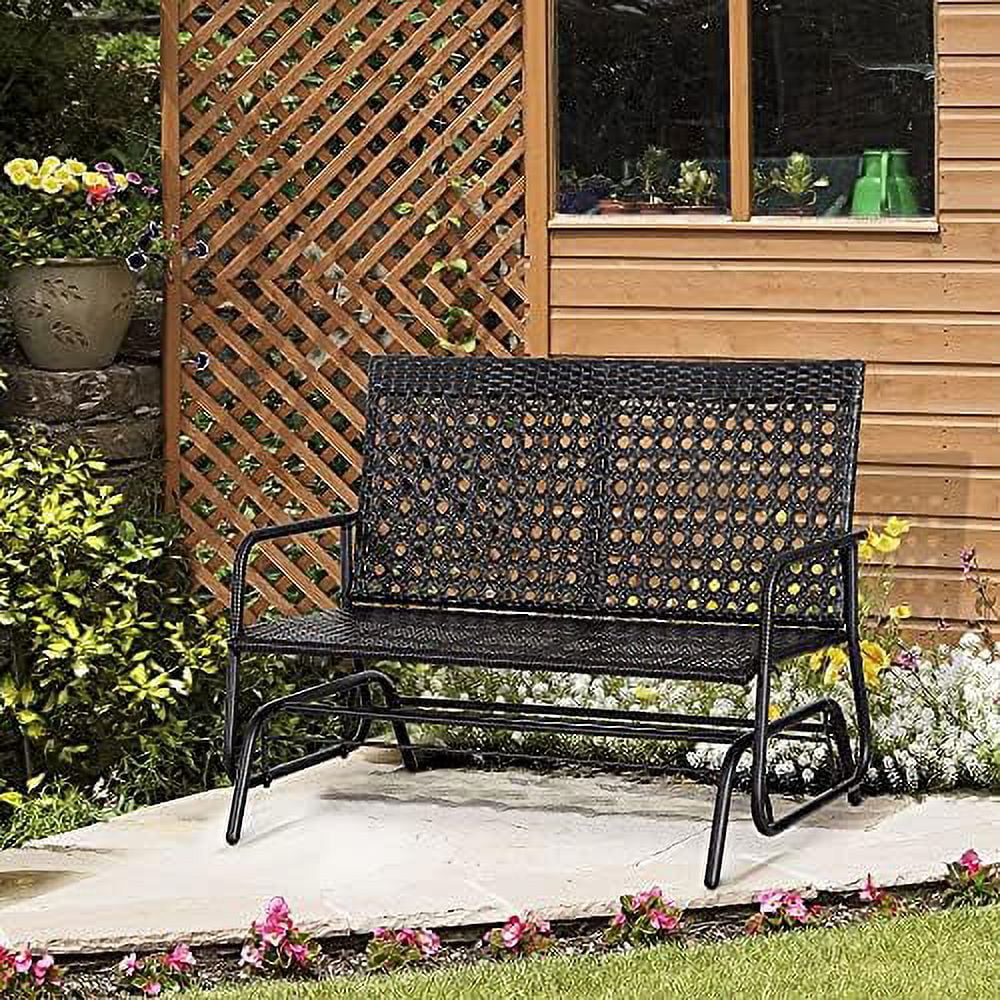 Black Wicker Glider Bench Rocking Chair A75512