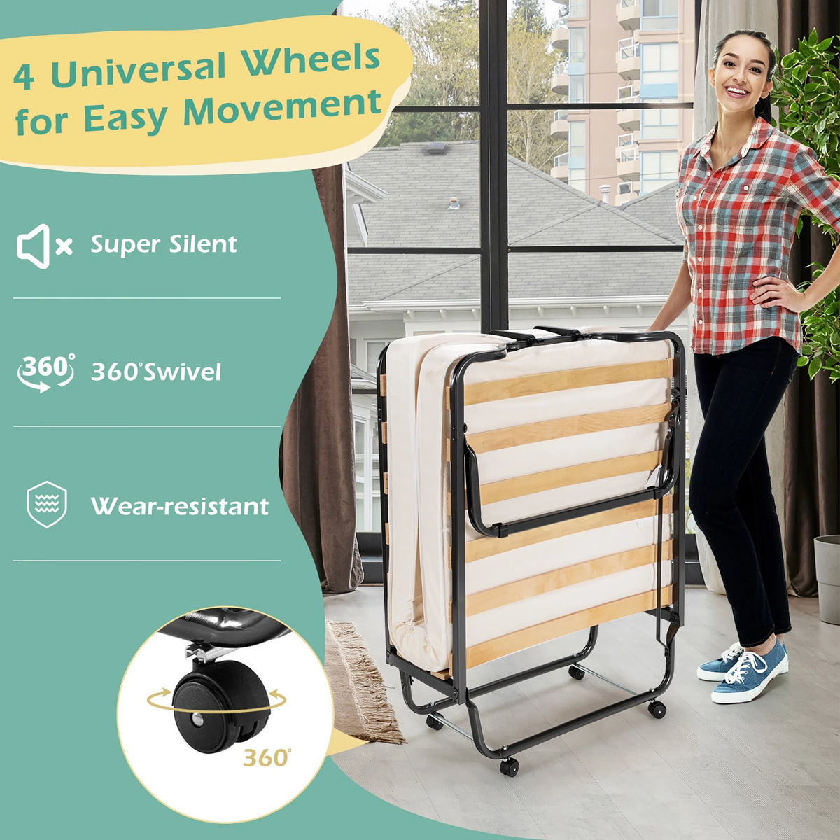 Portable Folding Bed with Memory Foam Mattress Q4037