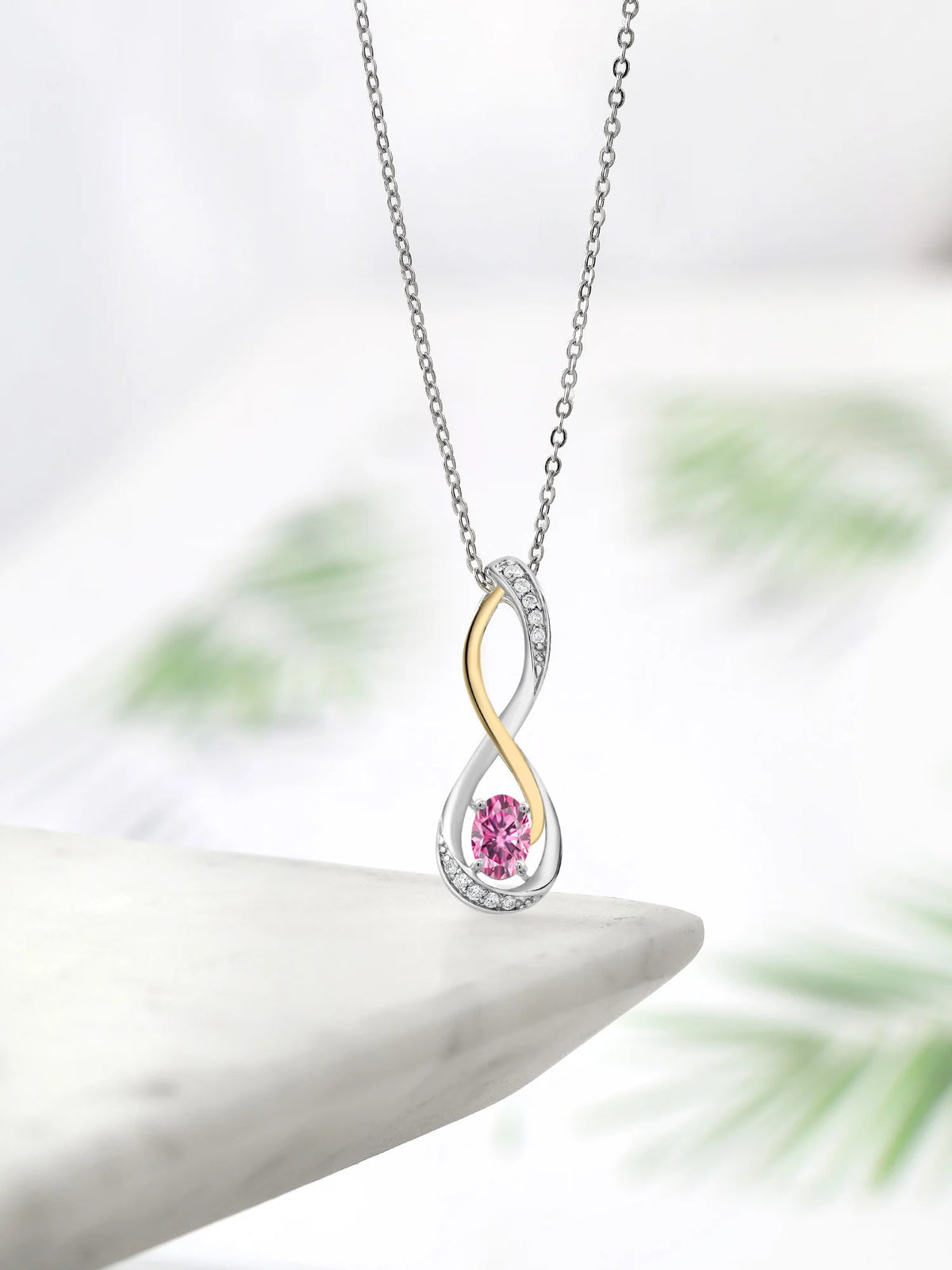 Pink Moissanite Lab Grown Diamond Infinity Pendant Necklace with Chain U70083