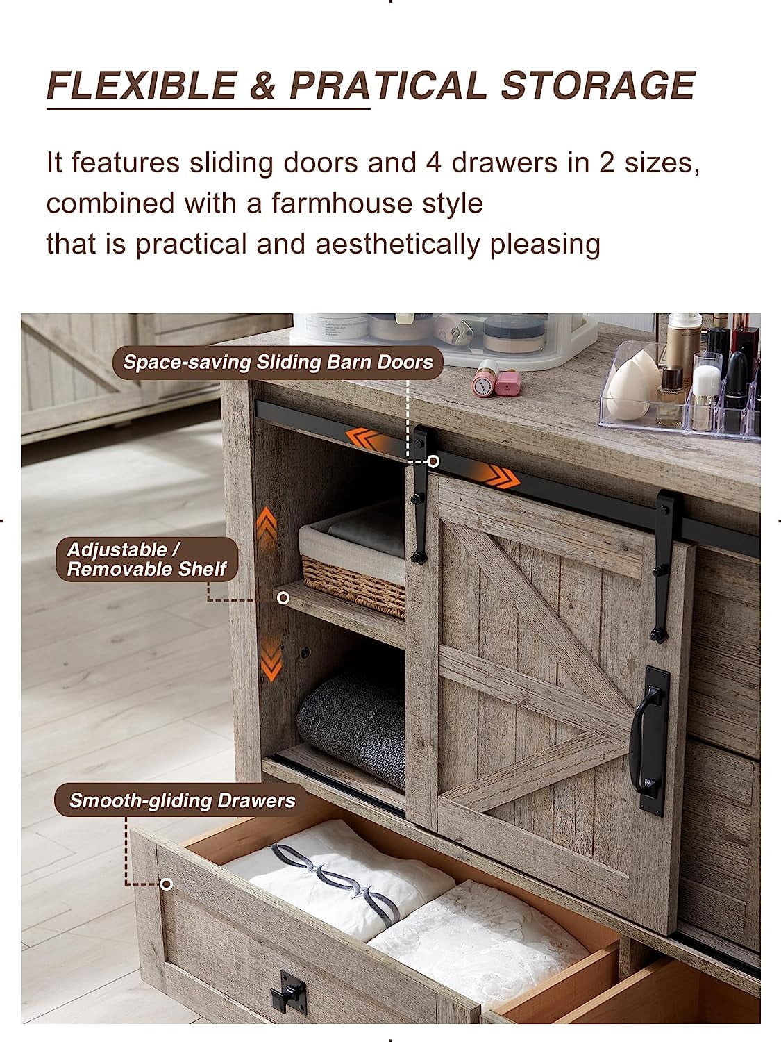 White 4 Drawer Dresser with Barn Door T157040