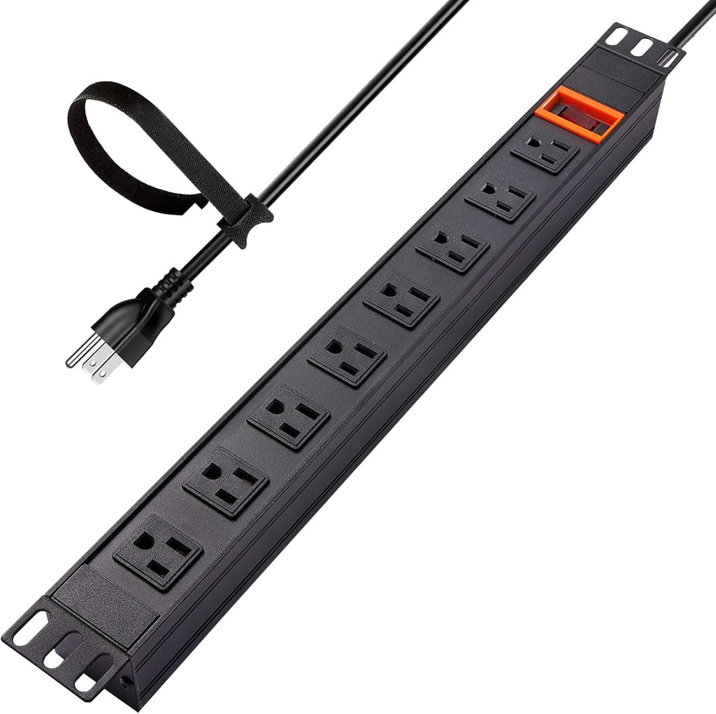 Black 1U Rack Mount PDU, 8 Outlets, 15A/125V, 6ft Cord, Pack of 2 U5769