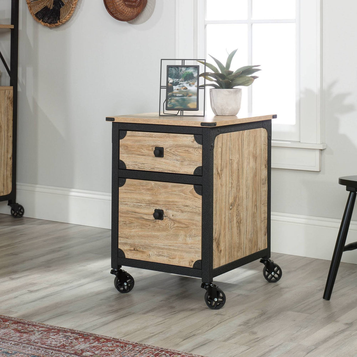 Metal & Wood Rolling Pedestal File Cabinet S58573
